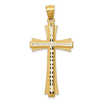 14K Diamond Cut and Satin Cross Pendant