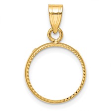 Image of Wideband Distinguished Coin Jewelry 14k Polished and Diamond-cut 13.0mm Prong Coin Bezel Pendant