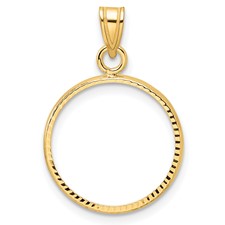 Image of Wideband Distinguished Coin Jewelry 14k Polished and Diamond-cut 15.5mm Prong Coin Bezel Pendant