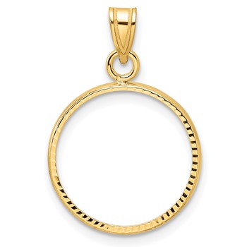Wideband Distinguished Coin Jewelry 14k Polished and Diamond-cut 15.5mm Prong Coin Bezel Pendant