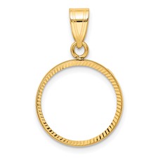 Image of Wideband Distinguished Coin Jewelry 14k Polished and Diamond-cut 16.0mm Prong Coin Bezel Pendant
