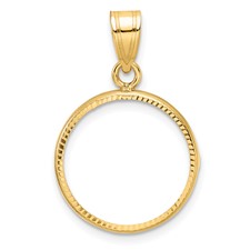 Image of Wideband Distinguished Coin Jewelry 14k Polished and Diamond-cut 16.5mm Prong Coin Bezel Pendant