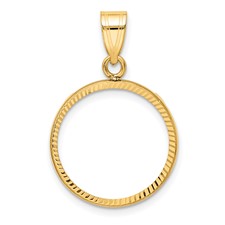 Image of Wideband Distinguished Coin Jewelry 14k Polished and Diamond-cut 17.8mm Prong Coin Bezel Pendant