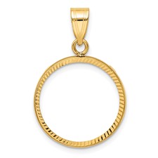 Image of Wideband Distinguished Coin Jewelry 14k Polished and Diamond-cut 18.0mm Prong Coin Bezel Pendant