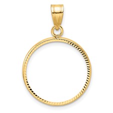 Image of Wideband Distinguished Coin Jewelry 14k Polished and Diamond-cut 19.5mm Prong Coin Bezel Pendant