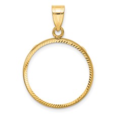 Image of Wideband Distinguished Coin Jewelry 14k Polished and Diamond-cut 20.2mm Prong Coin Bezel Pendant