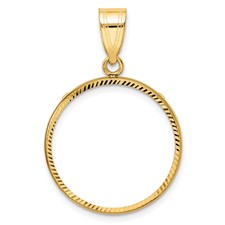 Image of Wideband Distinguished Coin Jewelry 14k Polished and Diamond-cut 21.6mm Prong Coin Bezel Pendant
