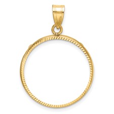 Image of Wideband Distinguished Coin Jewelry 14k Polished and Diamond-cut 22.0mm Prong Coin Bezel Pendant