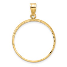 Image of Wideband Distinguished Coin Jewelry 14k Polished and Diamond-cut 25.0mm Prong Coin Bezel Pendant