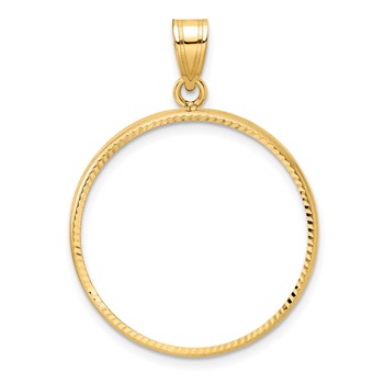 Wideband Distinguished Coin Jewelry 14k Polished and Diamond-cut 25.0mm Prong Coin Bezel Pendant