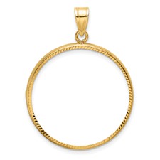 Image of Wideband Distinguished Coin Jewelry 14k Polished and Diamond-cut 27.0mm Prong Coin Bezel Pendant