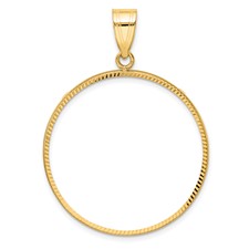 Image of Wideband Distinguished Coin Jewelry 14k Polished and Diamond-cut 30.0mm Prong Coin Bezel Pendant