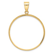 Image of Wideband Distinguished Coin Jewelry 14k Polished and Diamond-cut 32.0mm Prong Coin Bezel Pendant