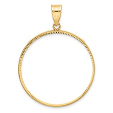 Image of Wideband Distinguished Coin Jewelry 14k Polished and Diamond-cut 32.7mm Prong Coin Bezel Pendant