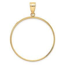 Image of Wideband Distinguished Coin Jewelry 14k Polished and Diamond-cut 34.2mm Prong Coin Bezel Pendant