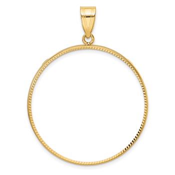 Wideband Distinguished Coin Jewelry 14k Polished and Diamond-cut 34.2mm Prong Coin Bezel Pendant