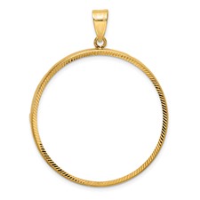 Image of Wideband Distinguished Coin Jewelry 14k Polished and Diamond-cut 37.0mm Prong Coin Bezel Pendant