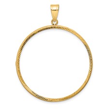 Image of Wideband Distinguished Coin Jewelry 14k Polished and Diamond-cut 38.1mm Prong Coin Bezel Pendant