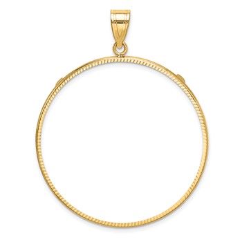 Wideband Distinguished Coin Jewelry 14k Polished and Diamond-cut 39.5mm Prong Coin Bezel Pendant