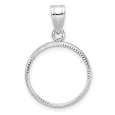Image of Wideband Distinguished Coin Jewelry 14k White Gold Polished and Diamond-cut 16.5mm Prong Coin Bezel Pendant