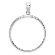 Image of Wideband Distinguished Coin Jewelry 14k White Gold Polished and Diamond-cut 27.0mm Prong Coin Bezel Pendant