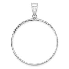 Image of Wideband Distinguished Coin Jewelry 14k White Gold Polished and Diamond-cut 32.7mm Prong Coin Bezel Pendant