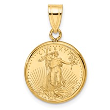 Image of Wideband Distinguished Coin Jewelry 14k Polished Mounted 1/10oz American Eagle Prong Coin Bezel Pendant