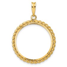Image of Wideband Distinguished Coin Jewelry 14k Diamond-cut with Twisted Wire 22.0mm Prong Coin Bezel Pendant