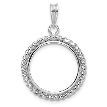 14k White 18mm Twisted Wire Prong Coin Bezel Pendant