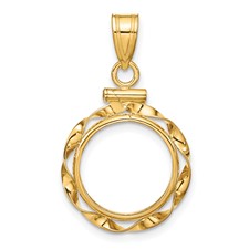 Image of Wideband Distinguished Coin Jewelry 14k Polished Hand Twisted Ribbon 13.0mm x 1.1mm Screw Top Coin Bezel Pendant