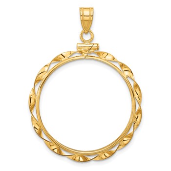 Wideband Distinguished Coin Jewelry 10k Polished Hand Twisted Ribbon 27.0mm x 2.35mm Screw Top Coin Bezel Pendant
