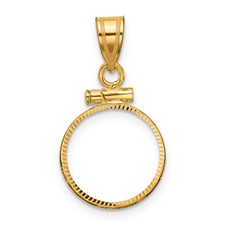 Image of Wideband Distinguished Coin Jewelry 14k Polished and Diamond-cut 13.0mm x 1.1mm Screw Top Coin Bezel Pendant
