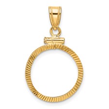 Image of Wideband Distinguished Coin Jewelry 14k Polished and Diamond-cut 16.5mm x 1.35mm Screw Top Coin Bezel Pendant