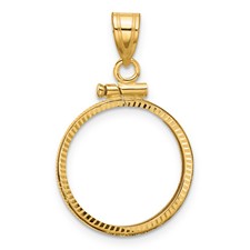 Image of Wideband Distinguished Coin Jewelry 14k Polished and Diamond-cut 17.8mm x 1.35mm Screw Top Coin Bezel Pendant