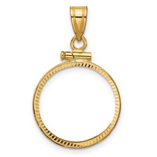 Image of Wideband Distinguished Coin Jewelry 14k Polished and Diamond-cut 18.0mm x 1.35mm Screw Top Coin Bezel Pendant