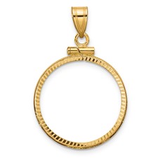 Image of Wideband Distinguished Coin Jewelry 14k Polished and Diamond-cut 21.6mm x 1.7mm Screw Top Coin Bezel Pendant