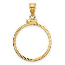 Image of Wideband Distinguished Coin Jewelry 14k Polished and Diamond-cut 22.0mm x 1.9mm Screw Top Coin Bezel Pendant