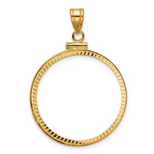 Image of Wideband Distinguished Coin Jewelry 14k Polished and Diamond-cut 27.0mm x 2.35mm Screw Top Coin Bezel Pendant