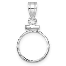 Image of Wideband Distinguished Coin Jewelry 14k White Gold Polished and Diamond-cut 13.0mm x 1.1mm Screw Top Coin Bezel Pendant
