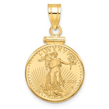 Image of Wideband Distinguished Coin Jewelry 10k Polished Mounted 1/10oz American Eagle Screw Top Coin Bezel Pendant