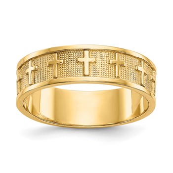 14k Polished and Satin Cross Band