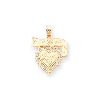14k Polished Talking Love Heart with Banner Pendant
