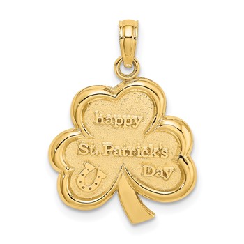 14k Polished Solid Satin Happy St. Patricks Day Clover Charm
