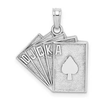 14k White Gold Solid Satin Polished Royal Flush Pendant