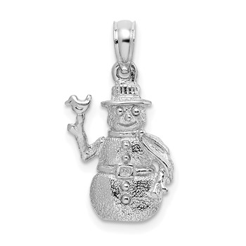 14K White Gold Satin and Polished 3-D Snowman Charm