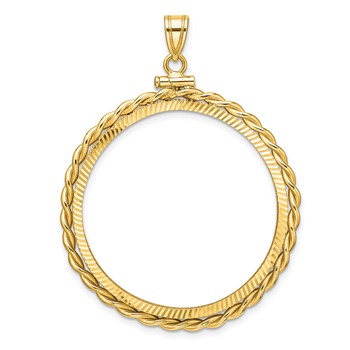 Wideband Distinguished Coin Jewelry 14k Polished Twisted Wire and Diamond-cut 32.7mm x 3.00mm Screw Top Coin Bezel Pendant