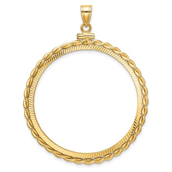 Wideband Distinguished Coin Jewelry 14k Polished Twisted Wire and Diamond-cut 37.0mm x 2.85mm Screw Top Coin Bezel Pendant