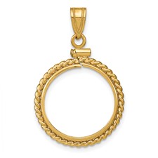Image of Wideband Distinguished Coin Jewelry 14k Polished Twisted Wire 16.0mm x 1.35mm Screw Top Coin Bezel Pendant