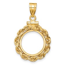 Image of Wideband Distinguished Coin Jewelry 14k Polished Rope 13.0mm x 1.1mm Screw Top Coin Bezel Pendant