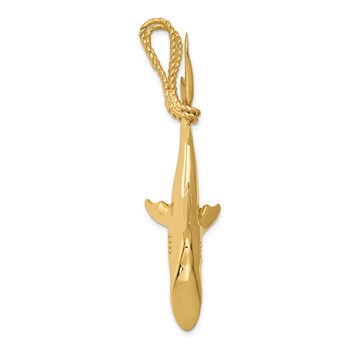 14K Hollow Polished 3-D Hanging Shark and Rope Pendant — alternate view